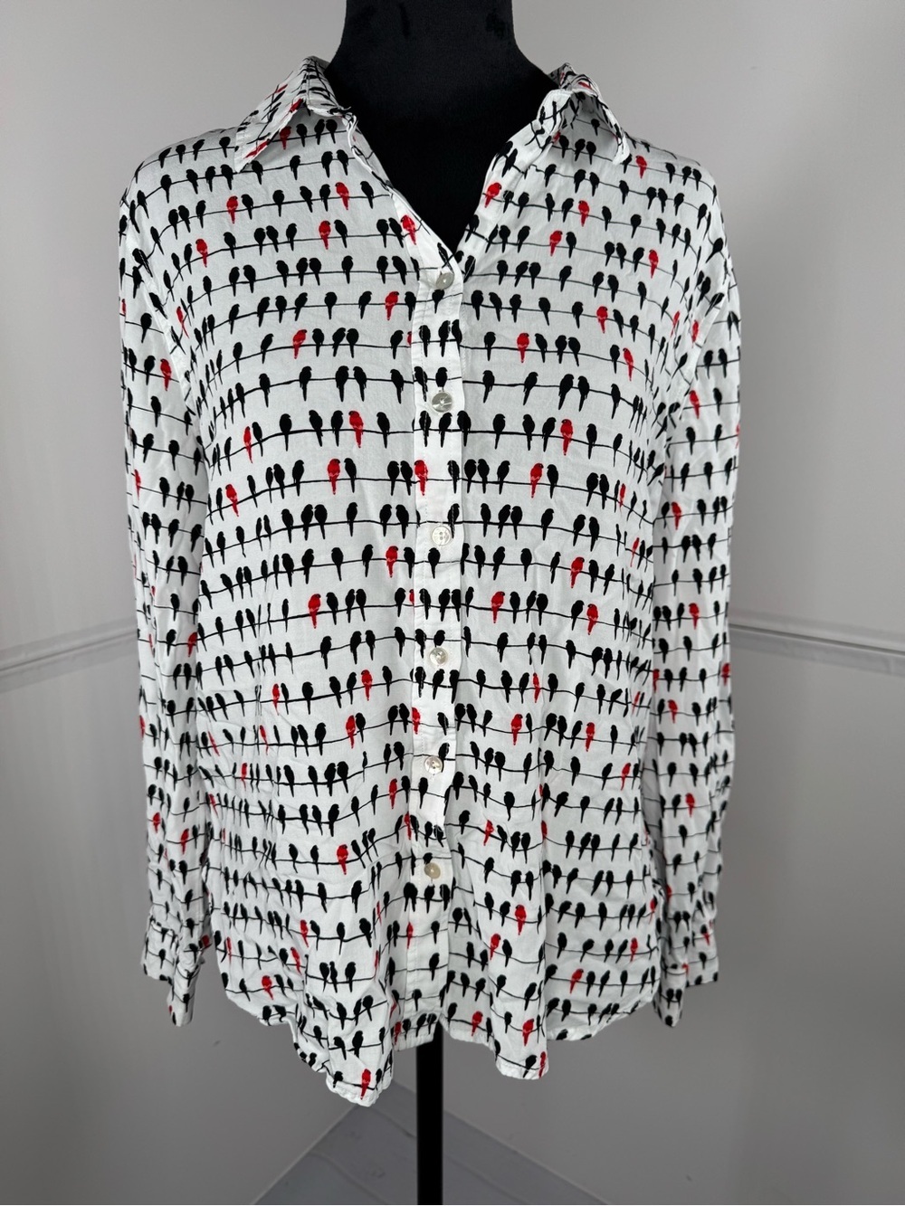 Jane and Delancey Birds on a Wire Tunic Top Button Front Blouse Size Medium